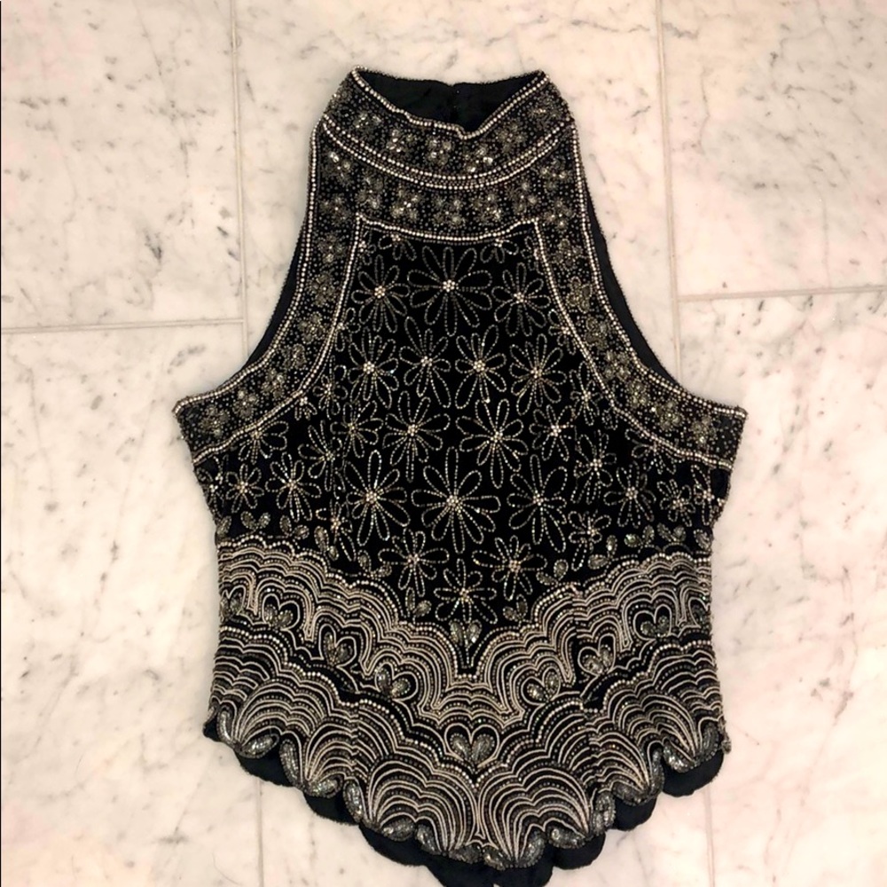 Pappel Boutique beaded black silk top
